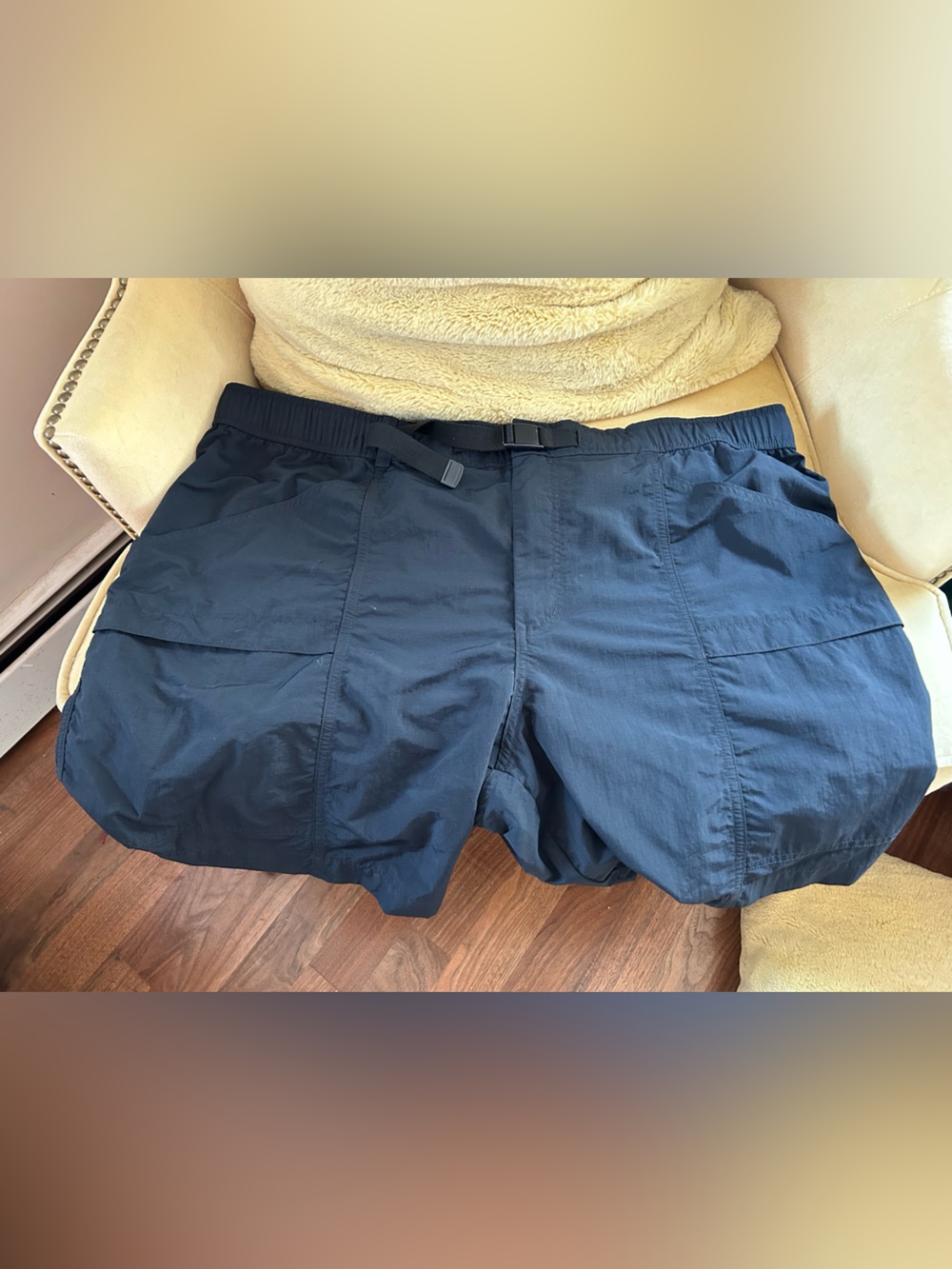 Eddie Bauer Men's Navy Blue Cargo Shorts with Elastic Waist and Webbing Belt
